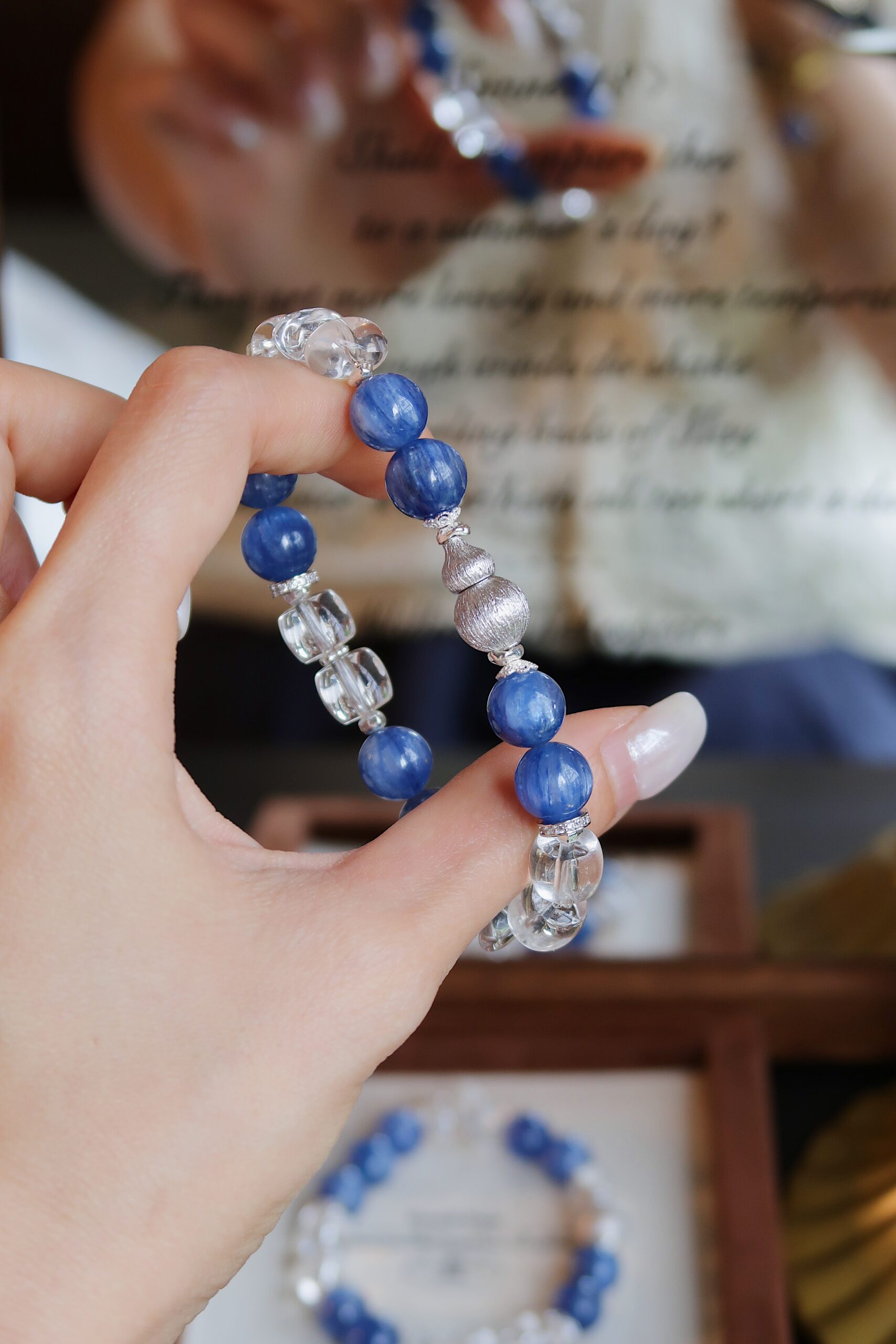Blue Kyanite and Clear Quartz Bracelet in 925 Sterling Silver - Image 5