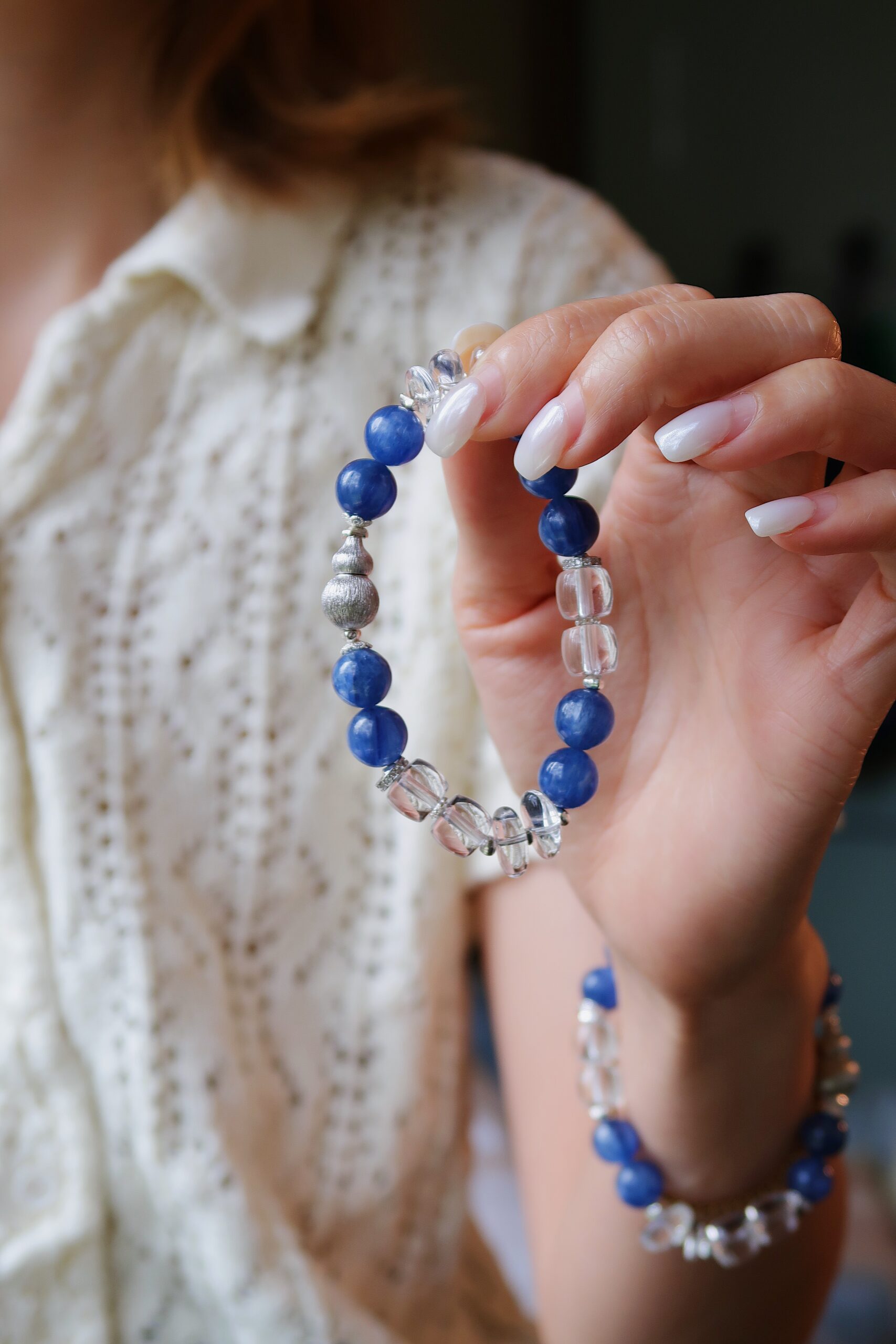 Blue Kyanite and Clear Quartz Bracelet in 925 Sterling Silver - Image 8