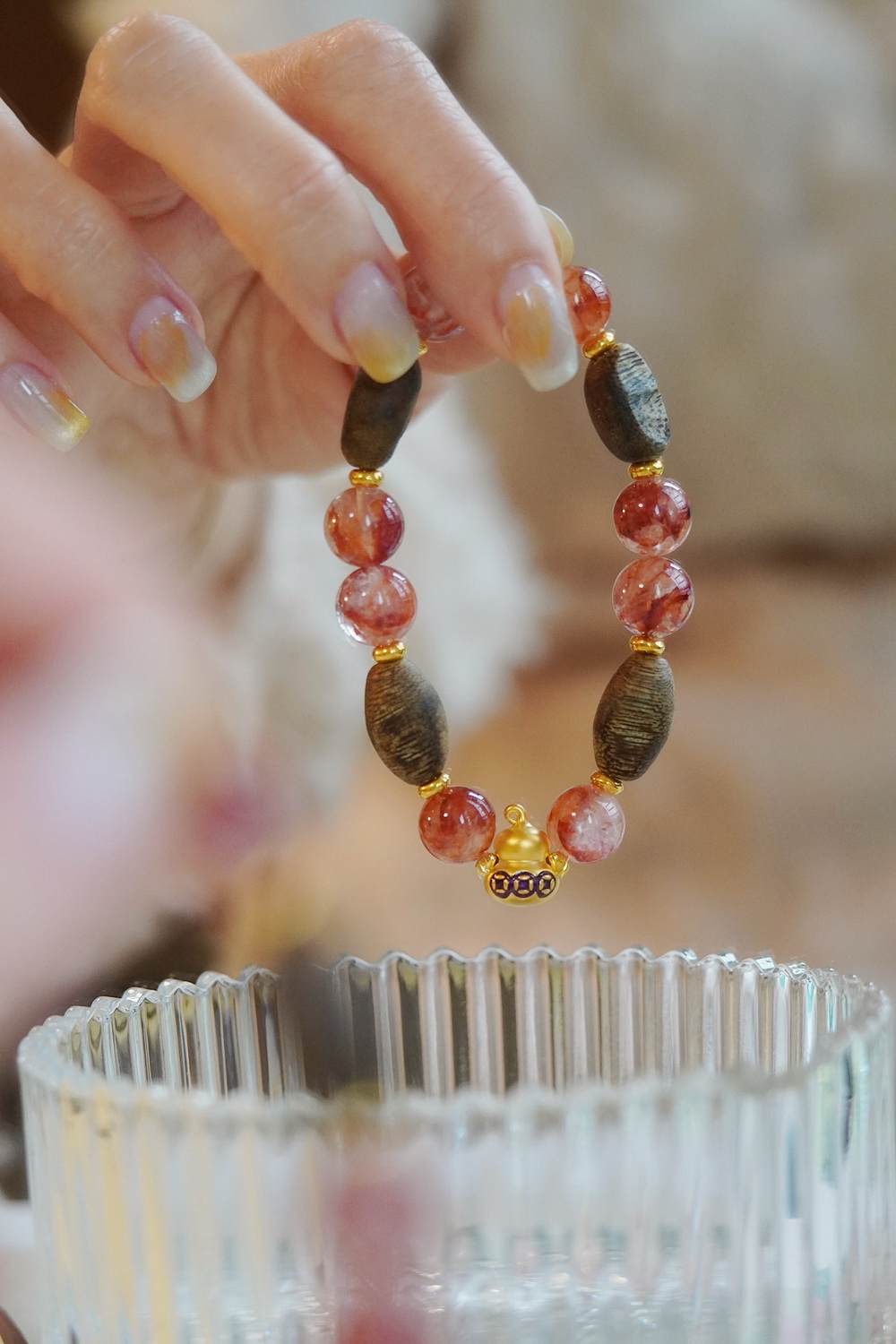 Crystal Bracelets Gold Jewelry, Agarwood Gemstones Jewelry Energy Stone Zen Style Spirit - Image 2