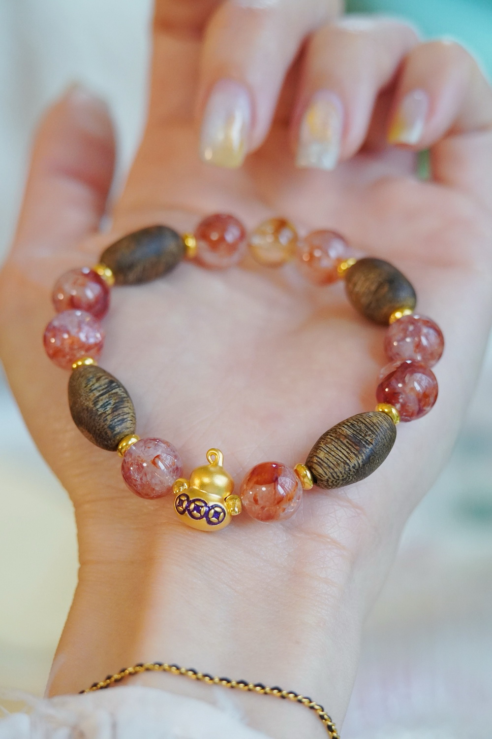 Crystal Bracelets Gold Jewelry, Agarwood Gemstones Jewelry Energy Stone Zen Style Spirit - Image 3