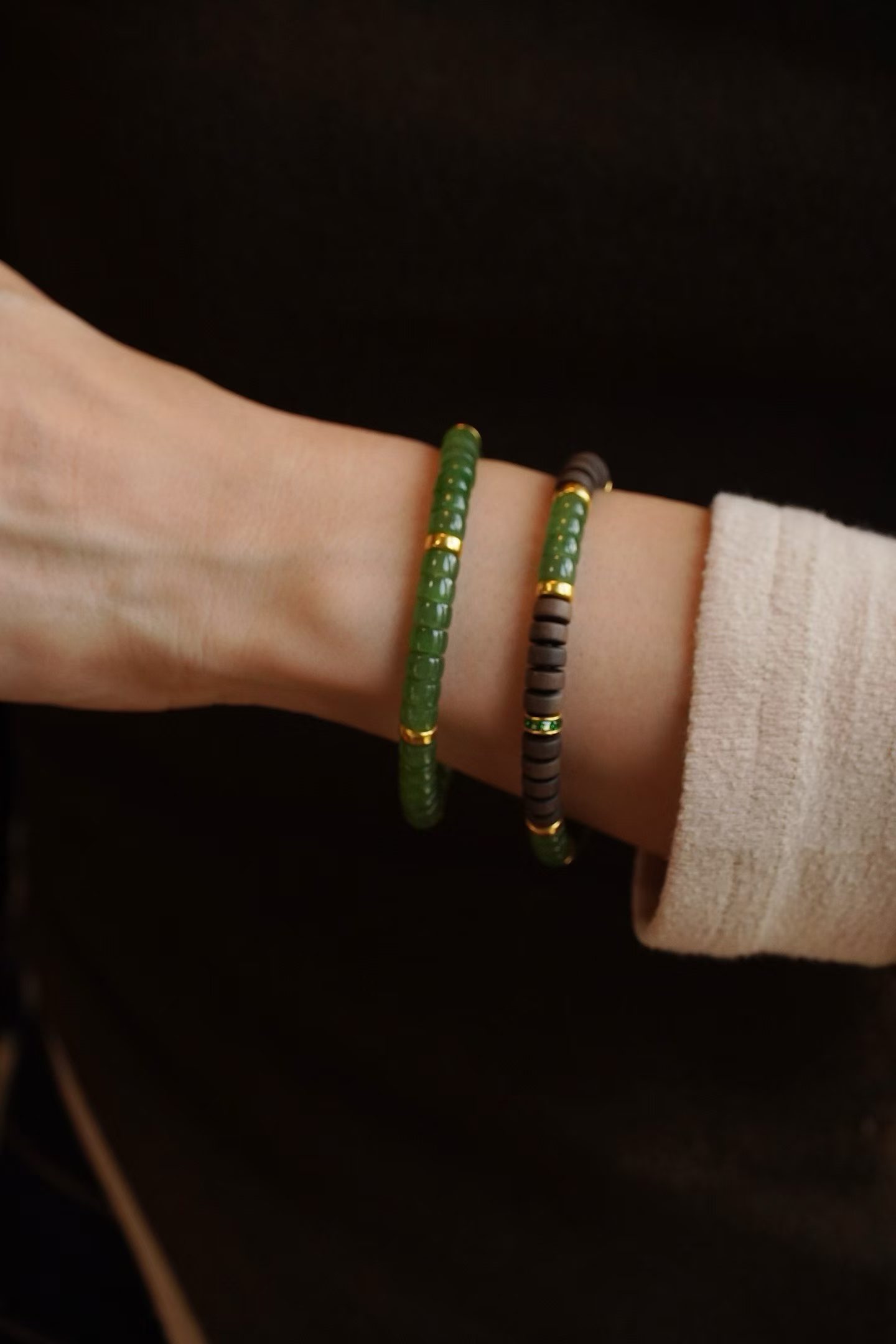 Hetian Jade and Laoshan Sandalwood Bracelet with 999 Gold Accents - Image 6