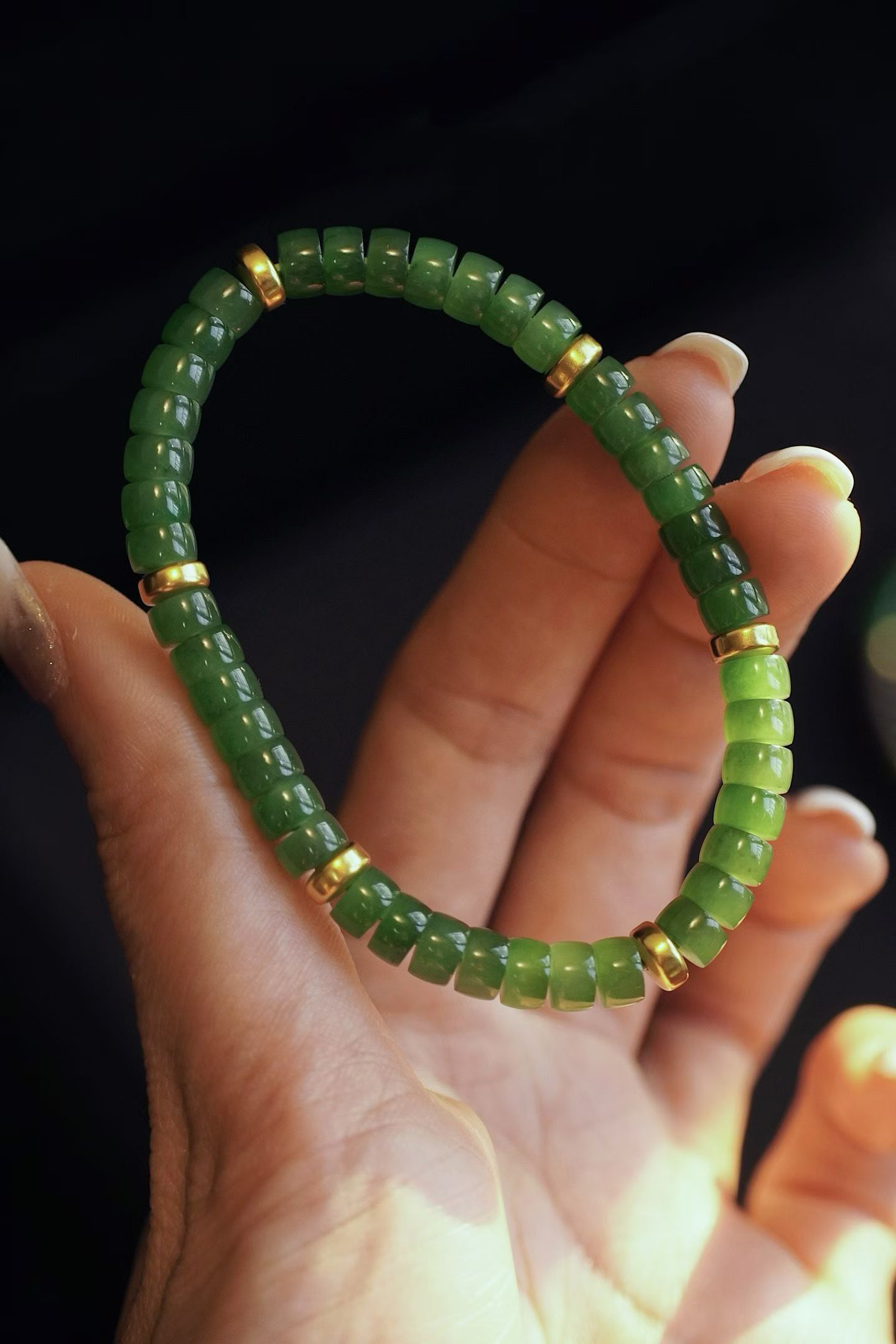 Hetian Jade and Laoshan Sandalwood Bracelet with 999 Gold Accents - Image 8