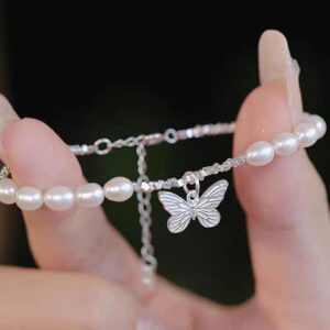 Butterfly Grace freshwater pearl bracelet with silver butterfly charm