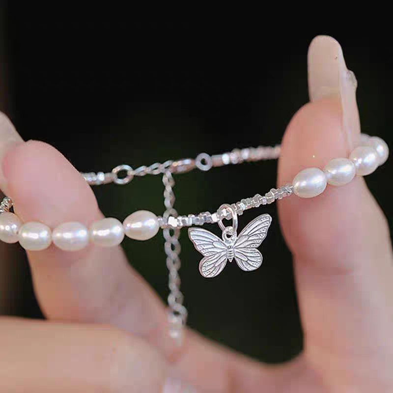 Butterfly Grace freshwater pearl bracelet with silver butterfly charm