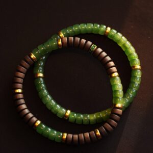 Hetian jade and Laoshan sandalwood bracelets with 999 gold accents, with and without zircon
